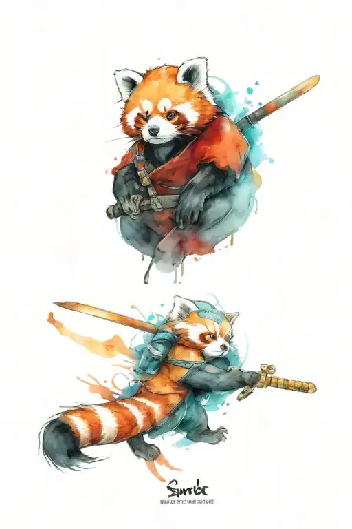 red panda samurai warrior tattoo design idea