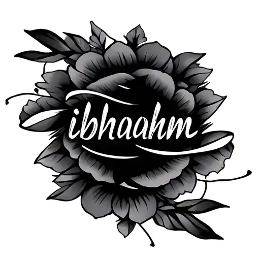 ibrahim name written with elegance,arabic calligraphy, hide the name with design, make it statement of Love for girl bod tattoo design idea