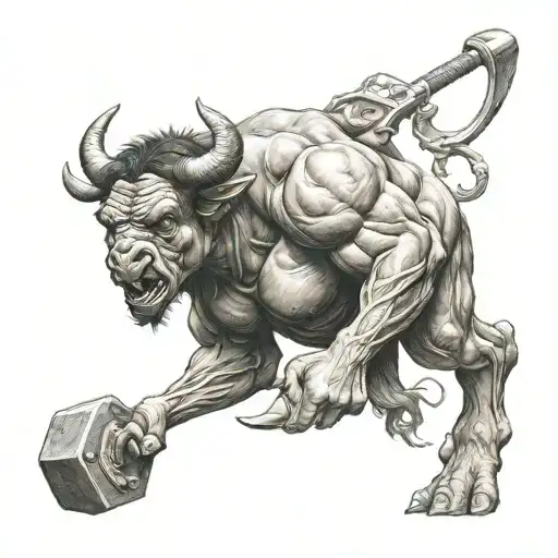 minotaur with hammer tattoo design idea
