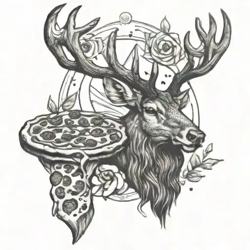 a chef elk and pizza tattoo design idea