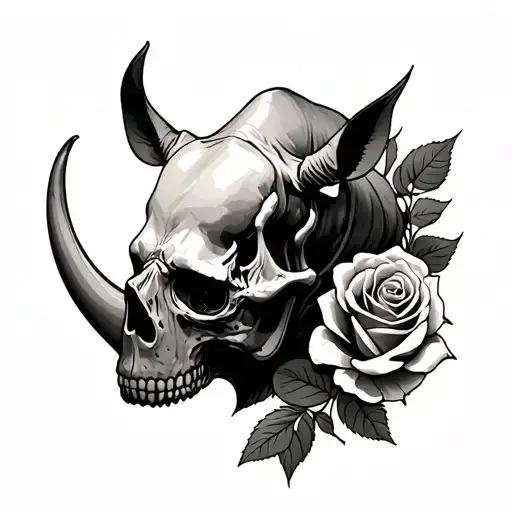 skull roses rhino tattoo design idea