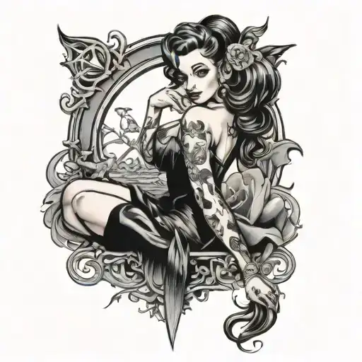 Gothic Pin Up Girl tattoo design idea