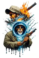 A unique design combining the four elements (earth, water, fire, air) into a cohesive and balanced gangster composition tattoo design idea