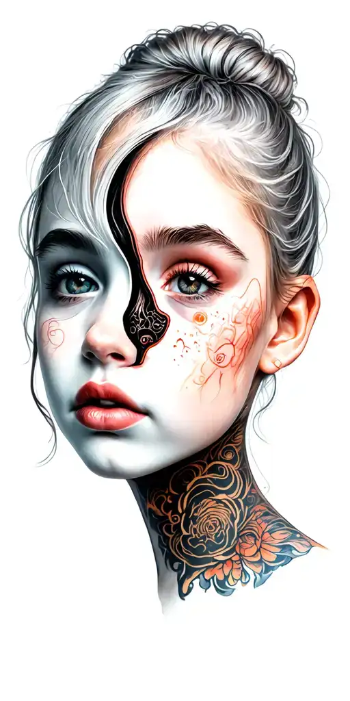 split face girl emotions representing mental health struggles tattoo design idea