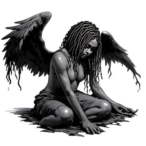 fallen angel with dreads tattoo design idea