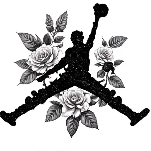 jordan symbol intertwined with rosery beeds with nike logo mens left arm sleeve  tattoo design idea