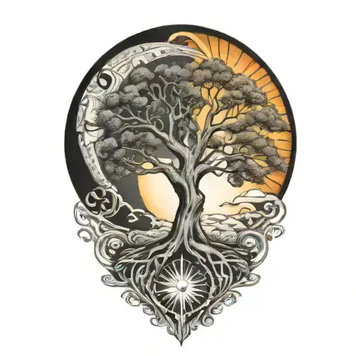tree of life and sun and moon  tattoo design idea