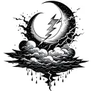 lightning storm cloud with rain and crescent moon tattoo design idea