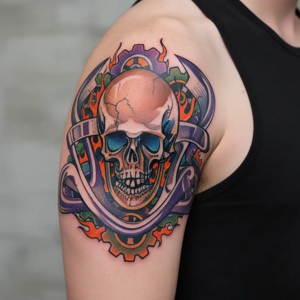 hwy 70 road sign, pelvic bone and triumph motorcycle logo all in one  tattoo design idea