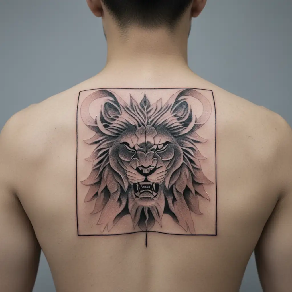 roaring Lion with roses and illuminati and pegions  tattoo design idea