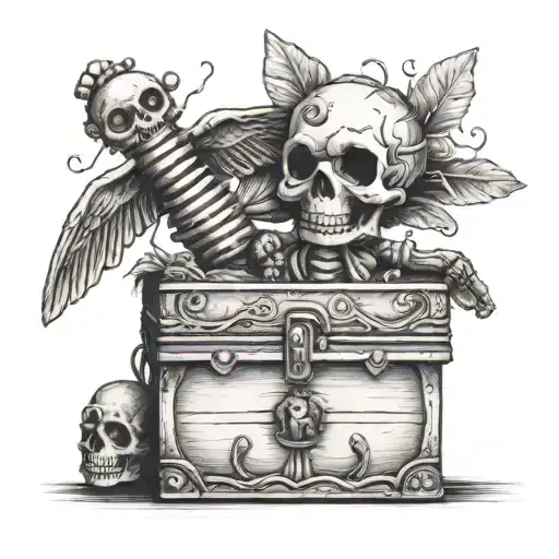 Voodoo doll and casket. tattoo design idea