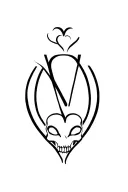 initials O. V. with hearts and skulls tattoo design idea