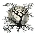 leafless tree and moon tattoo design idea