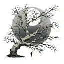leafless tree and moon tattoo design idea