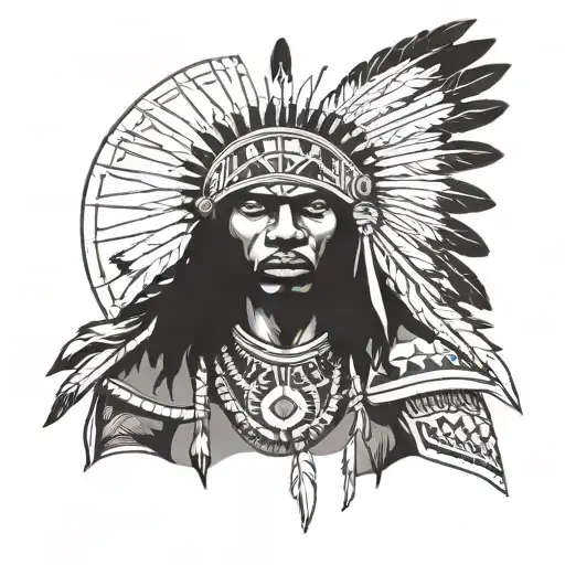 African Warrior With Native American headress tattoo design idea
