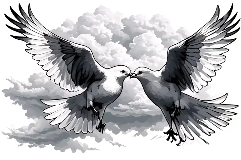 doves flying over storm clouds tattoo design idea