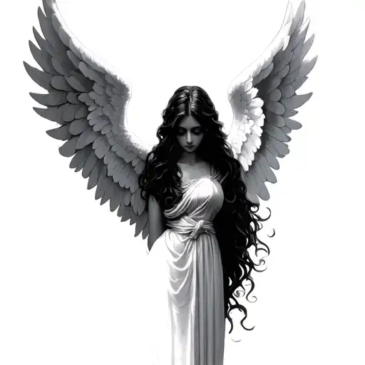 angel wings, heavenly light, grief tattoo design idea