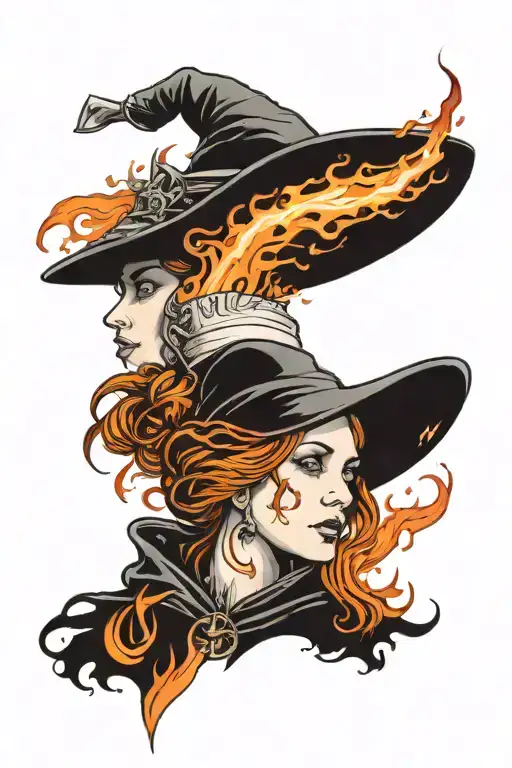Joan of arc witchy flames profile tattoo design idea
