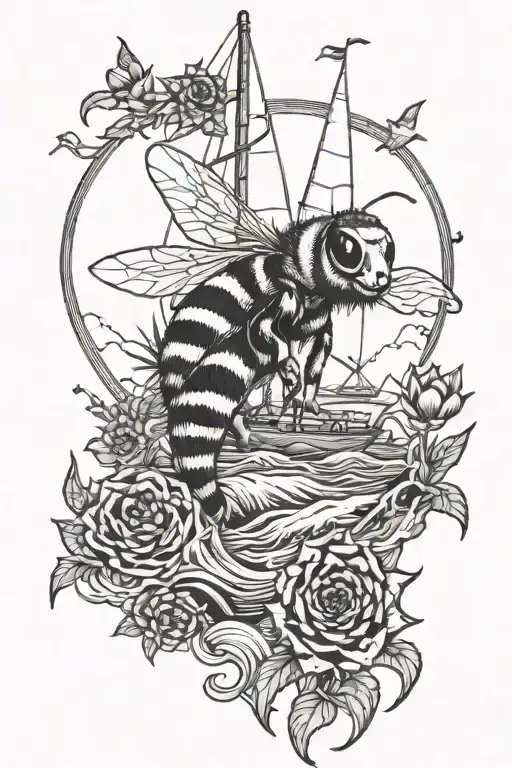 bee, waves, sailboat, stars, Scottish thistle, heart, rock, bear, dinosaur tattoo design idea