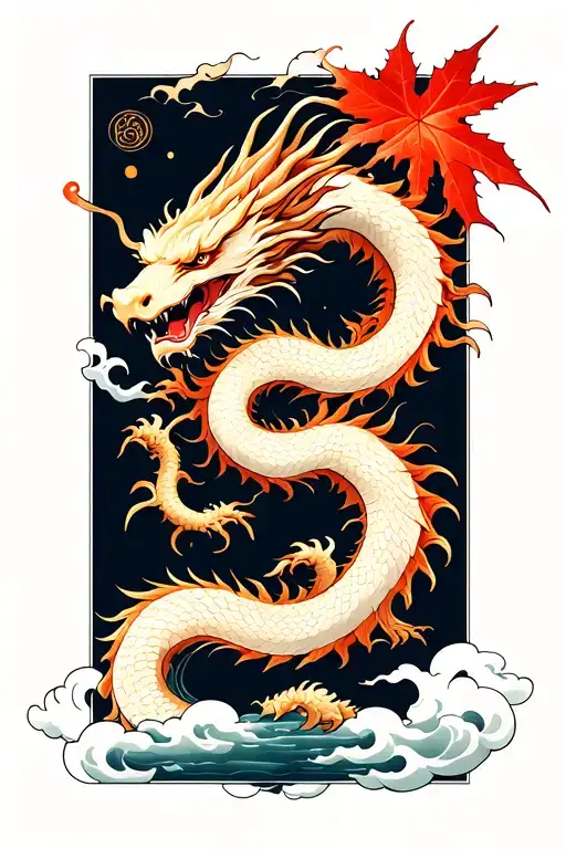 japanese maple, dragon circled with clouds tattoo design idea