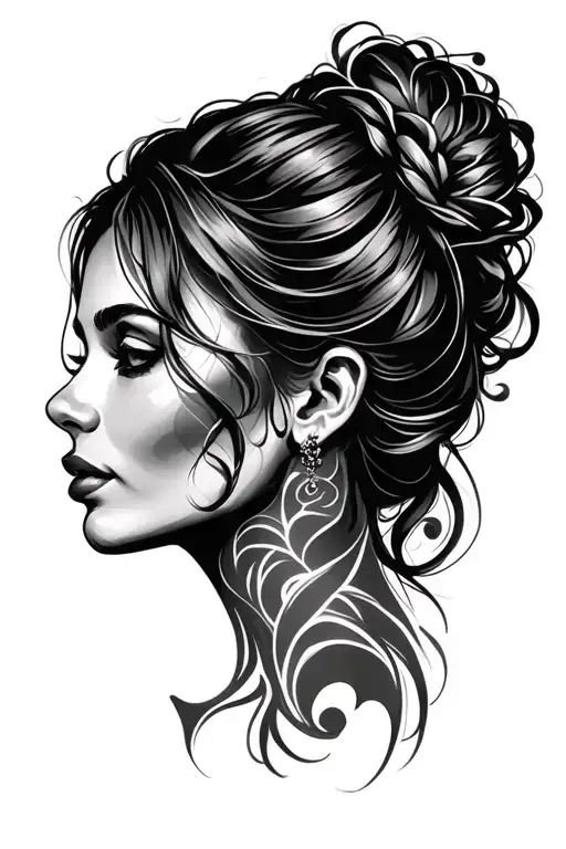 female face side profile tattoo design idea