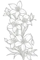 Family Birth Flower Bouquet with: snowdrop, cherry blossom, lily of the valley, honeysuckle, and narcissus tattoo design idea
