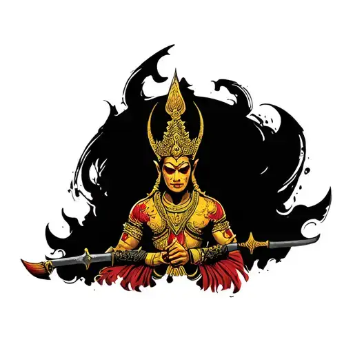 golden Thai warrior tattoo design idea