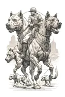 a pit bull dog, a UCLA bruins bear, and an equestrian riding a horse tattoo design idea