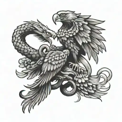 Mexican eagle and snake battling each other tattoo design idea