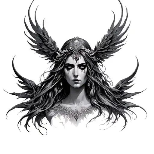 Nemesis goddess emerging tattoo design idea