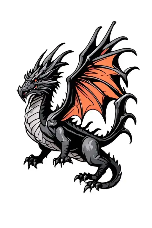 big wyvern, black and grey with big wings, like the Targaryen sigil tattoo design idea