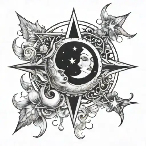 717, ♋️, ♊️, stars and moon, twin flames tattoo design idea