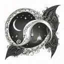 Imagine two crescent moons facing each other, with the tips almost identical touching. The left moon can have a flowing  tattoo design idea