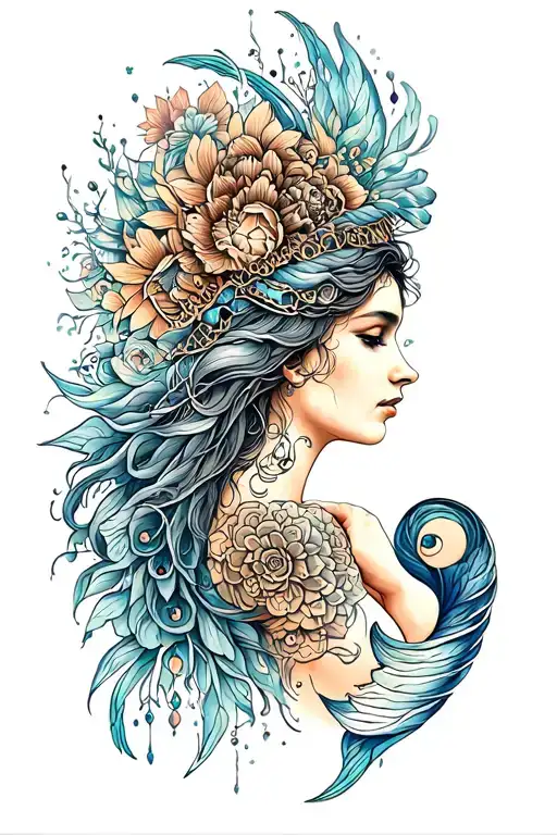  virgo and pisces goddess combined tattoo tattoo design idea
