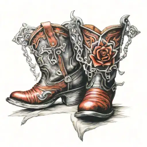 Cross and red cowgirl boots tattoo design idea