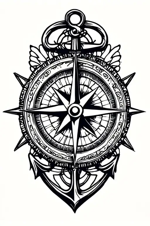 compass and anchor tattoo design idea