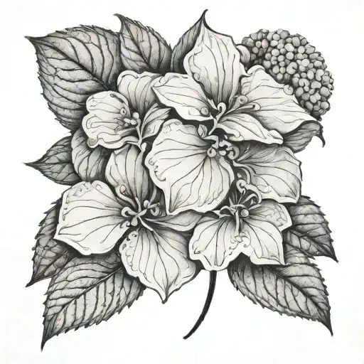 a memorial to my late grandmother Josefina Name Hydrangea Flower and Date 1944 tattoo design idea