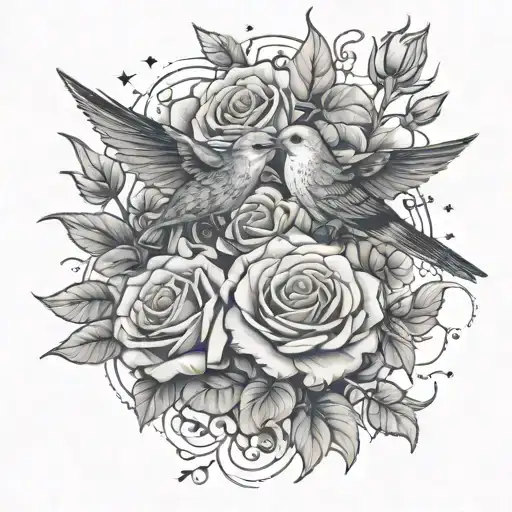 garden swift birds roses flowers stars tattoo design idea