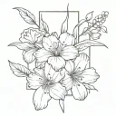 Cross-wrapped with carnation, Gladiolus, morning glory, daffodil, hawthorn, daisy flowers tattoo design idea