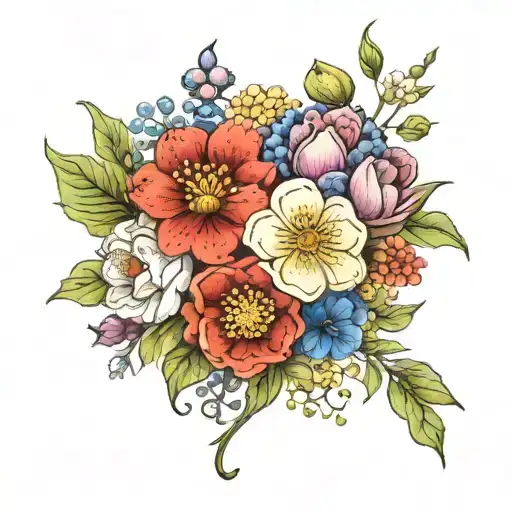feb aug sept dec birth flowers bouquet made entirely of flowers tattoo design idea