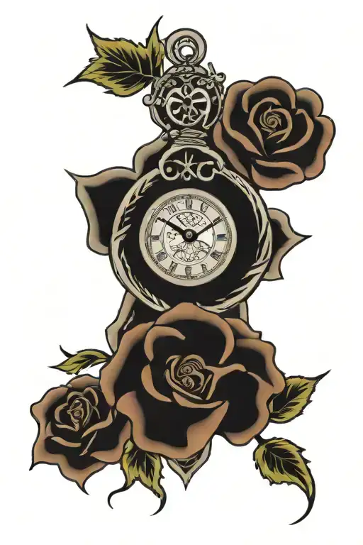 Celtic cross with rose and clock tattoo design idea