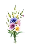 dainty bouquet of gladiolus, sweet pea, rose, daffodil with a little bit of color tattoo design idea