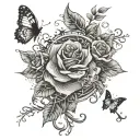 poison tree with semi colon butterflies and a rose at the top with two eyes and chinese words saying let your power grow tattoo design idea