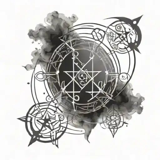 A minimalist tattoo of a son's name intertwined with astral symbols tattoo design idea