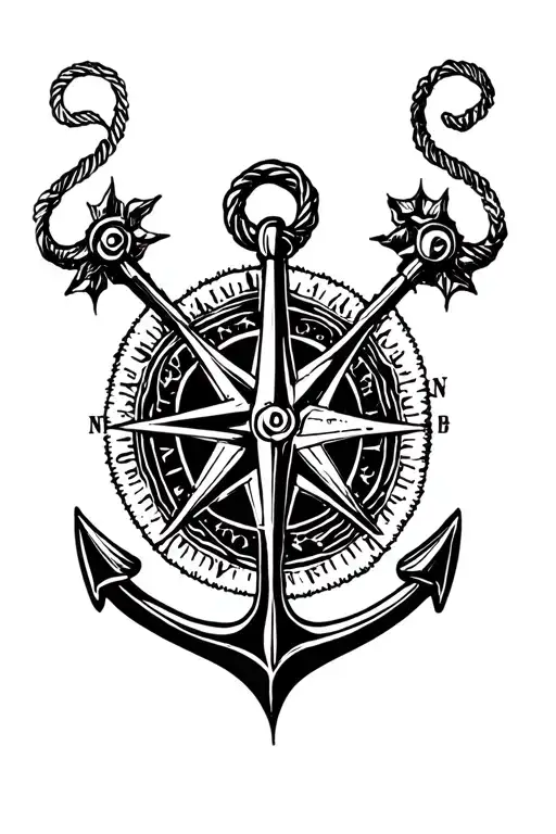 Anchor and compass tattoo design idea