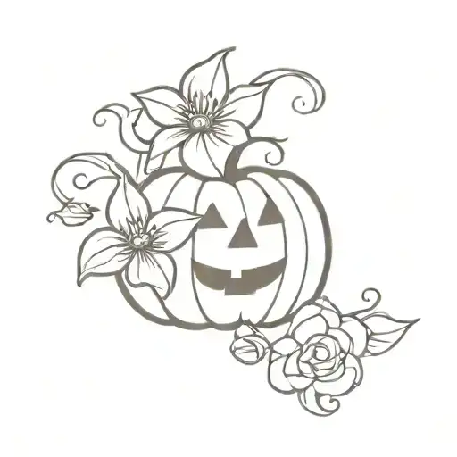 halloween pumpkin with flowers tattoo design idea