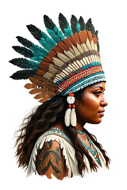 Choctaw woman in headress facing east inside tattoo design idea