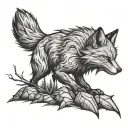 High mountains in front of them an evil fox with nine tails breaks trees a tattoo sketch tattoo design idea