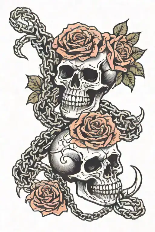 skull roses scorpion with chains tattoo design idea