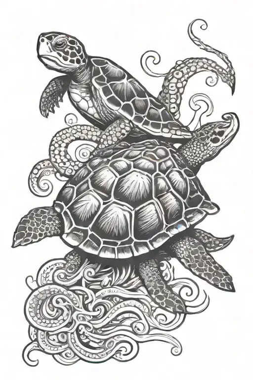 turtle and octopus tattoo design idea
